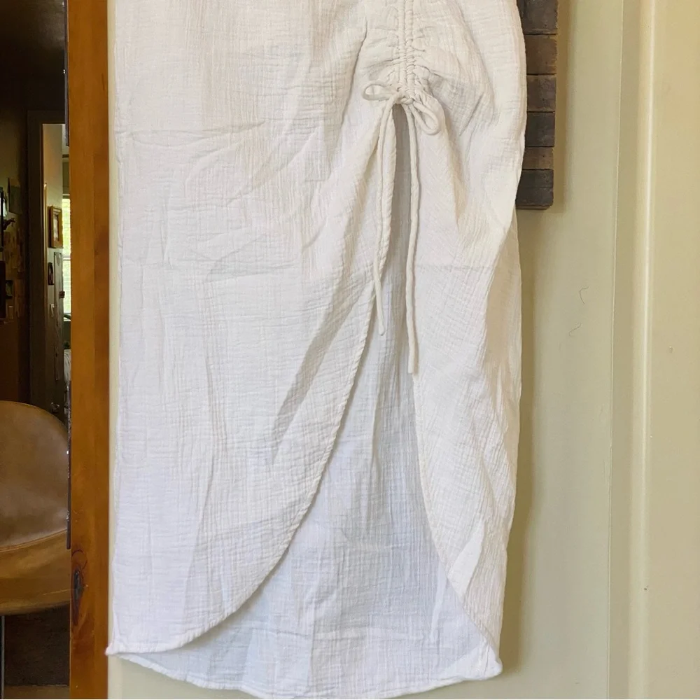 Free People New Natural Cerine Ruched Midi Skirt in Ivory NWOT - Picture 14 of 16